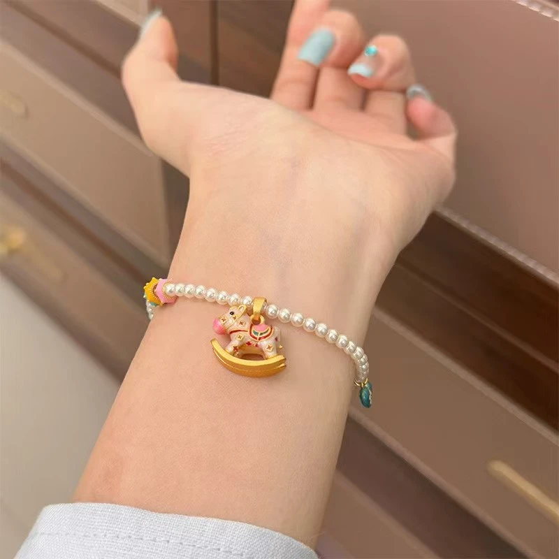 铜合金仿珍珠手链 YSH彩色小木马珠珠手链