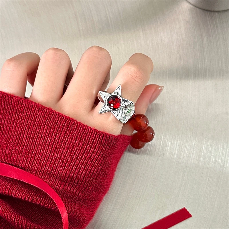 合金亚克力戒指 J0359-1轻奢镶嵌五角星戒指气质时尚百搭小众设计