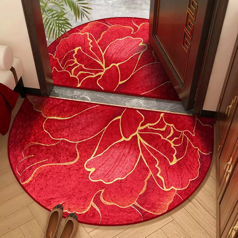 红色喜庆新中式入户门地垫升级加厚金钻绒防滑耐磨家用进门地毯