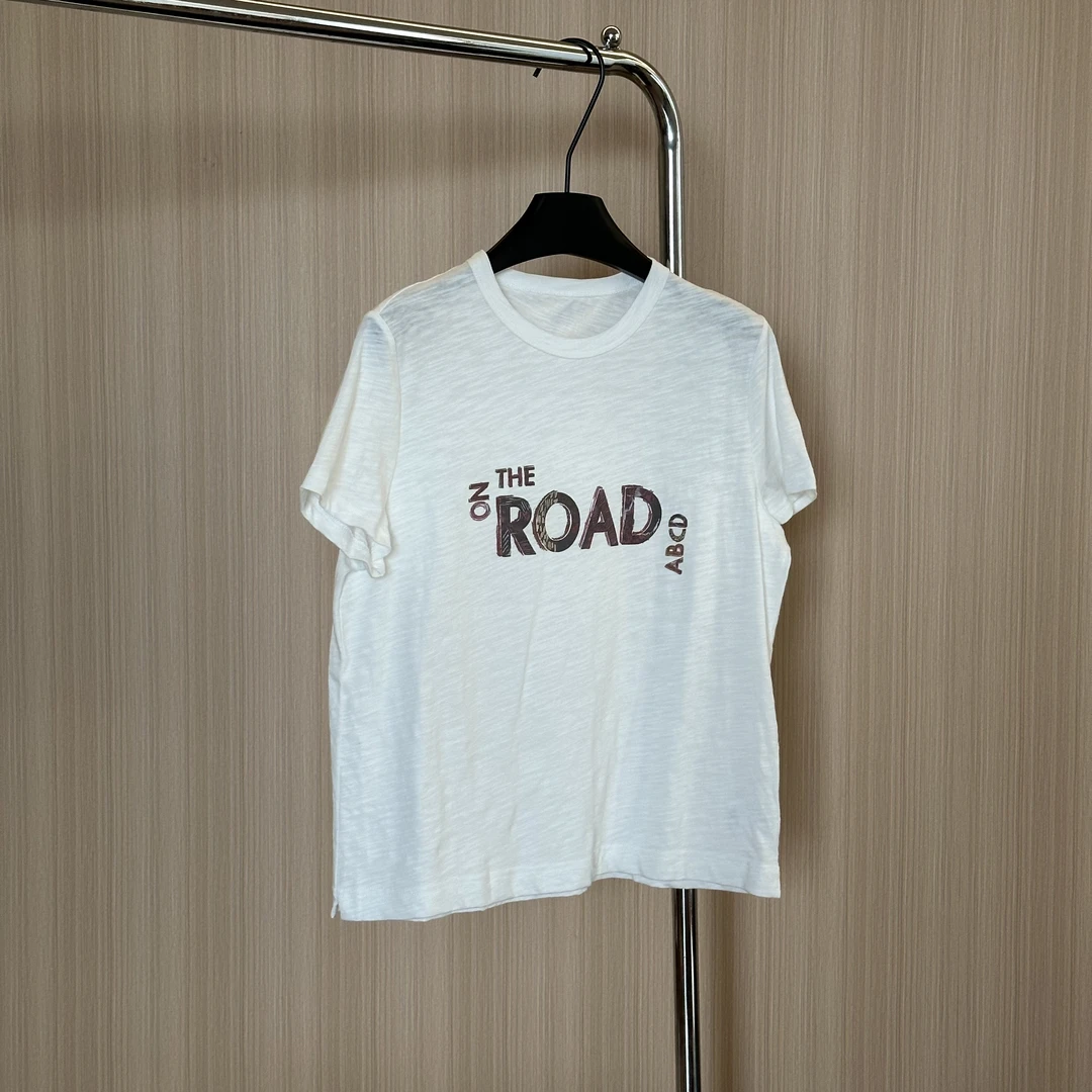 WMM颠倒字母图案圆领短袖T恤女士夏季新款百搭宽松套头