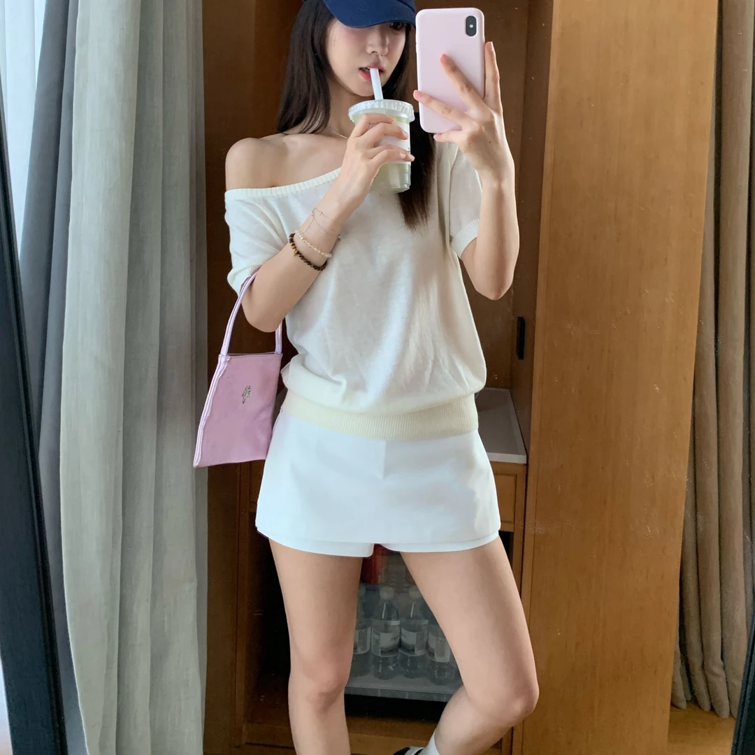 【三三】假两件裤裙女夏白色ins超火慵懒感简约