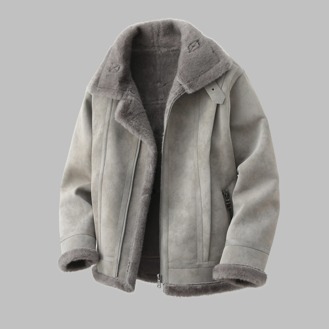 2025冬装麂皮绒加厚外套男皮毛一体夹克宽松韩版大码时尚可立领