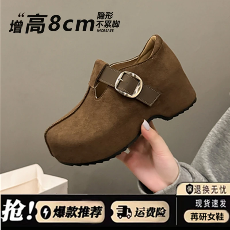 内增高8cm厚底全包勃肯鞋一脚蹬女鞋2025秋季新款丑萌博肯单鞋子