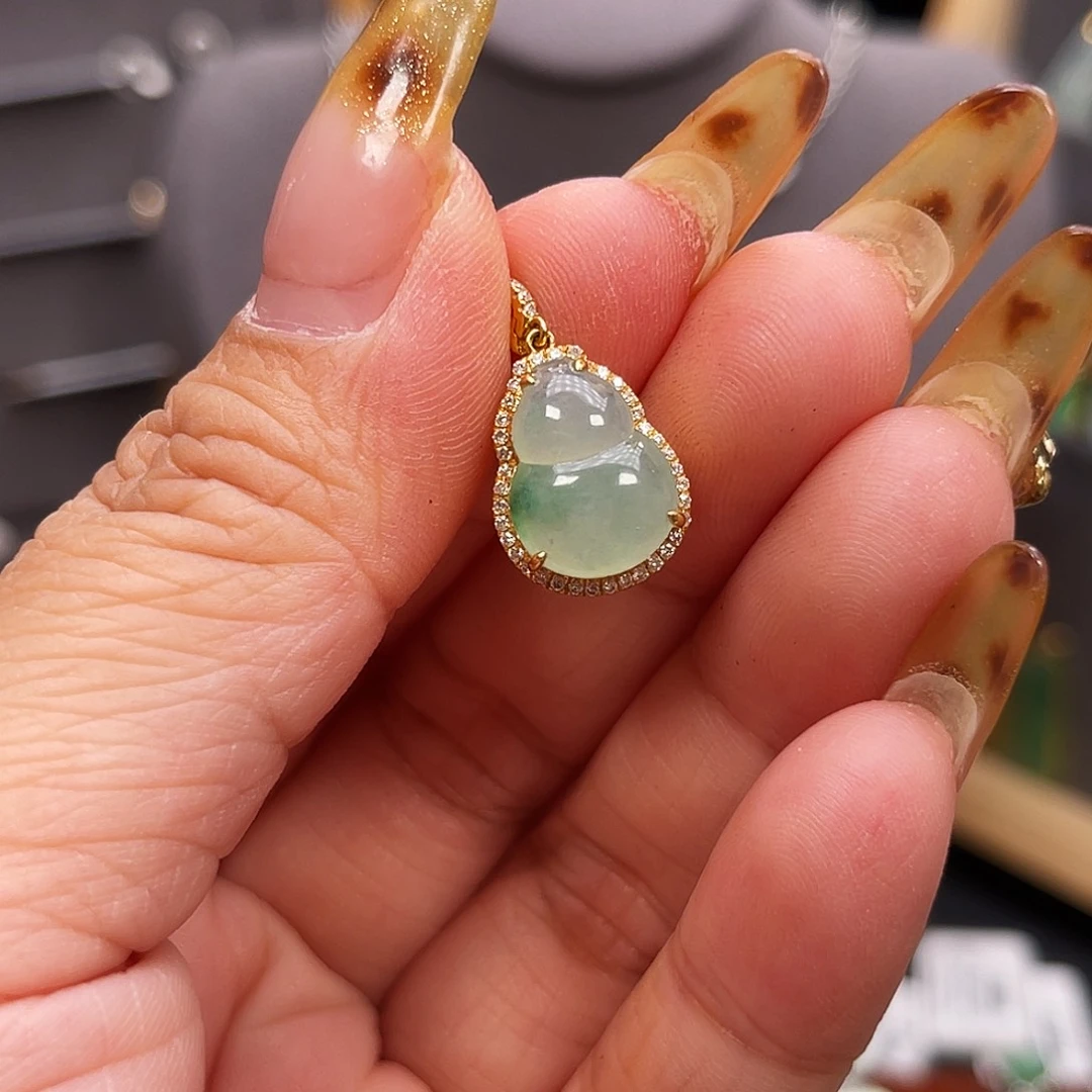 翡翠18K金镶嵌吊坠(不含链)