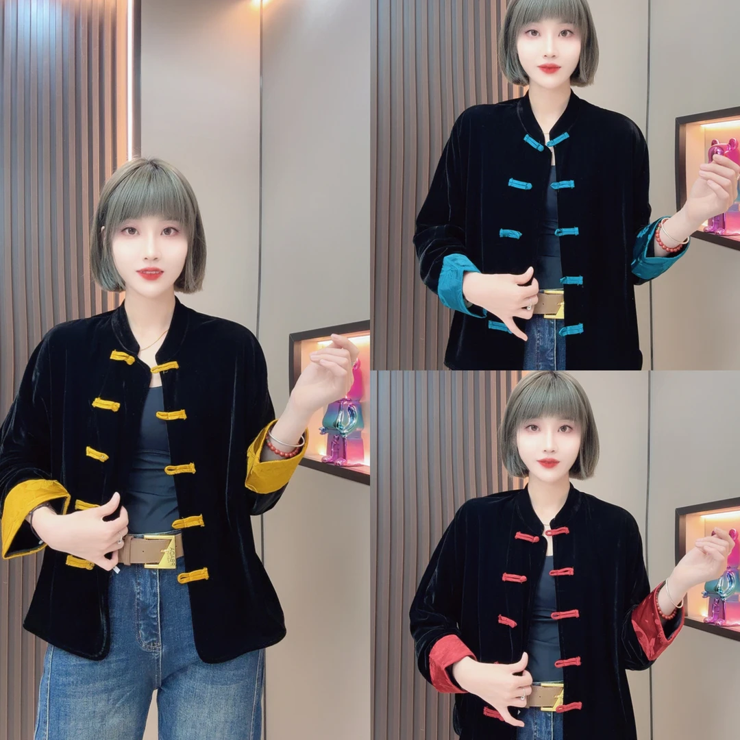 敏宝儿➕6333新中式撞色盘口丝绒新中式外套