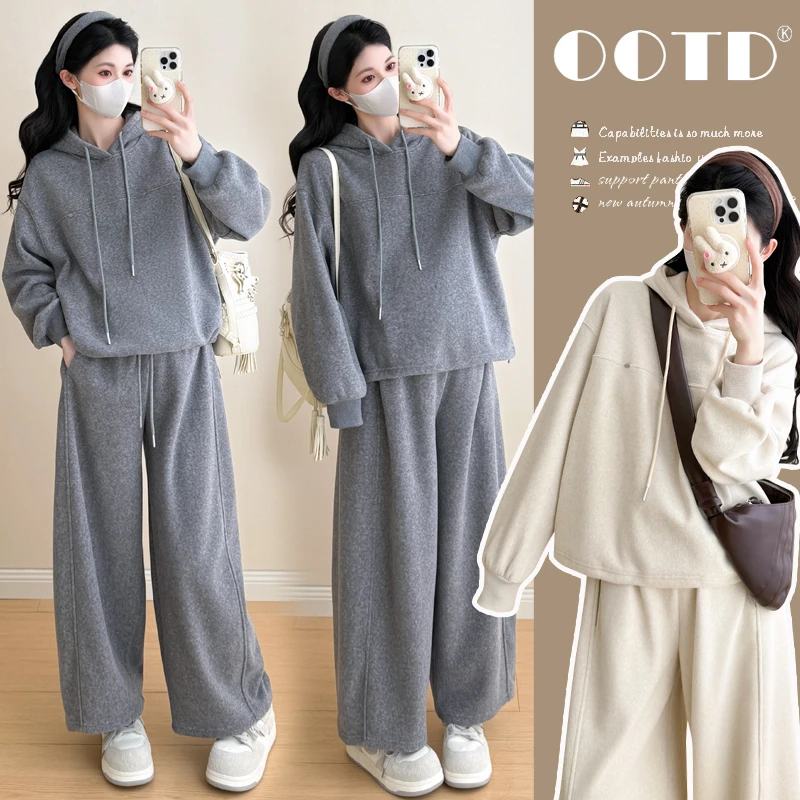 孕妇装秋冬新款套装气质减龄休闲连帽卫衣加绒加厚洋气显瘦两件套