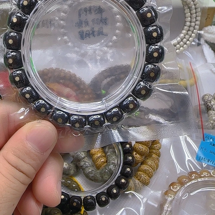 手串星月菩提60殿堂黑金星月菩提10单圈铜钉