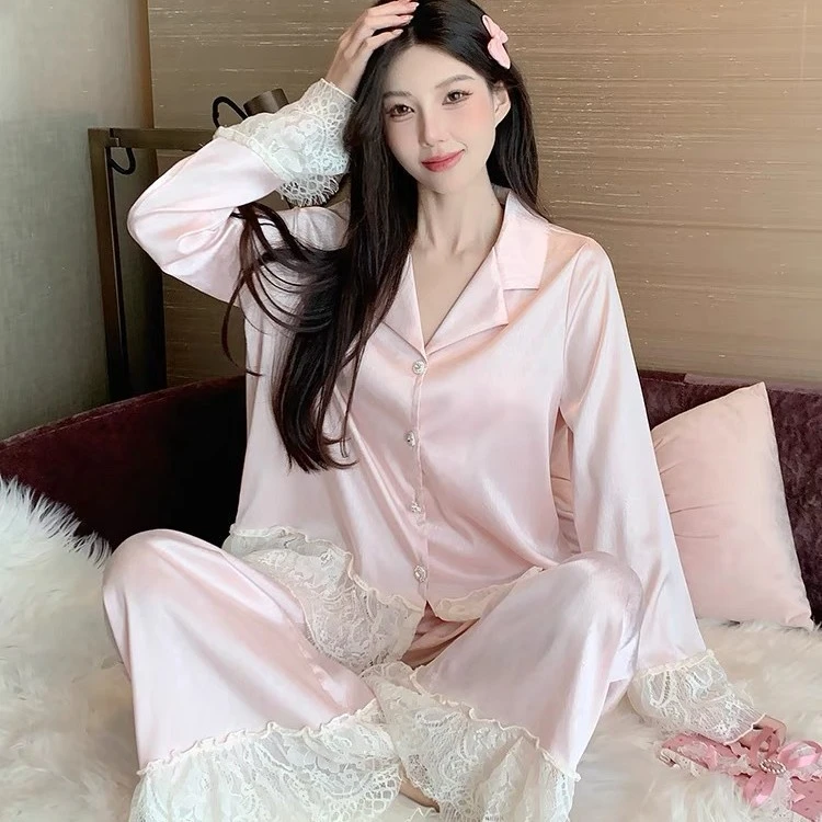 2025新款气质风冰丝蕾丝花边轻奢睡衣女款家居服可外穿甜美性感