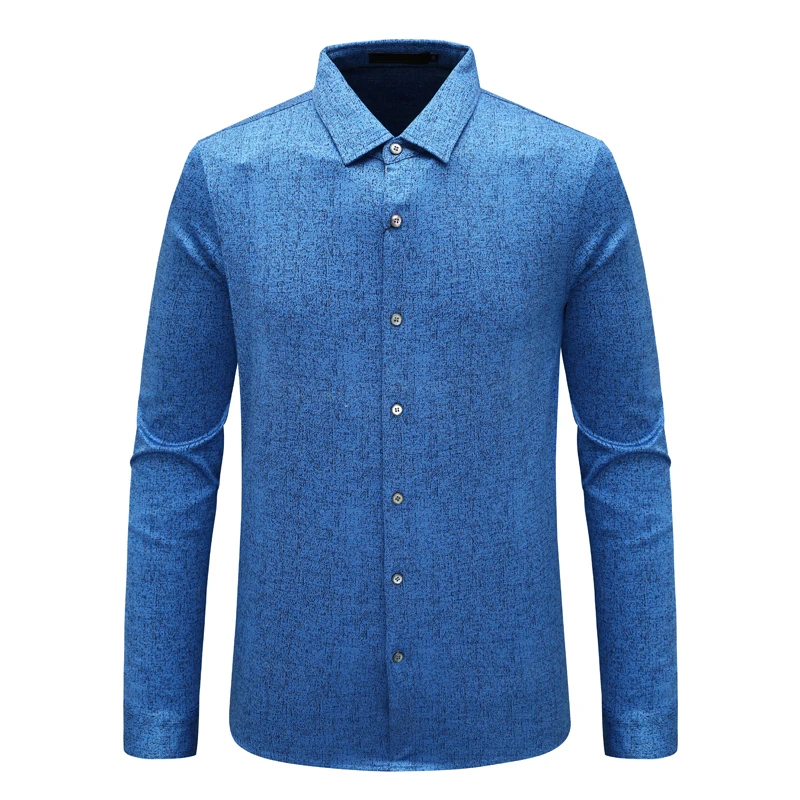 AB1573辛男式春秋长袖衬衫 桑蚕丝百搭商务休闲上衣 海军蓝
