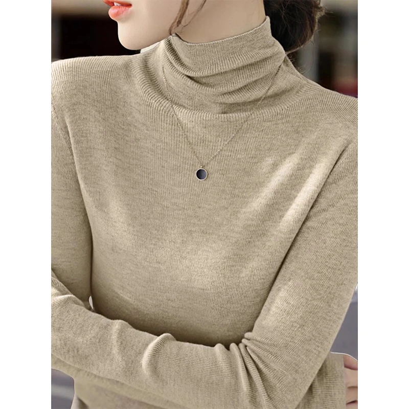 Basic House/百家好墨绿色高领打底衫毛衣女秋季配大衣内搭针织衫