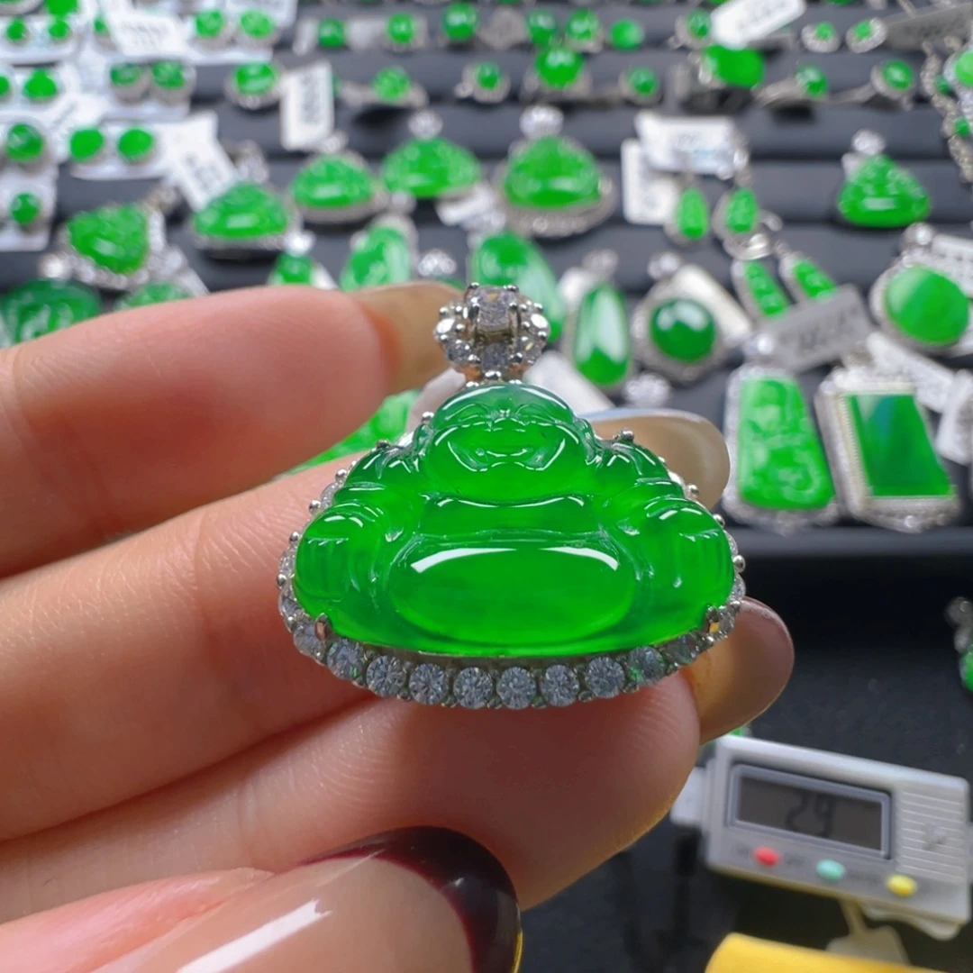 翡翠银S925镶嵌颈饰佛公