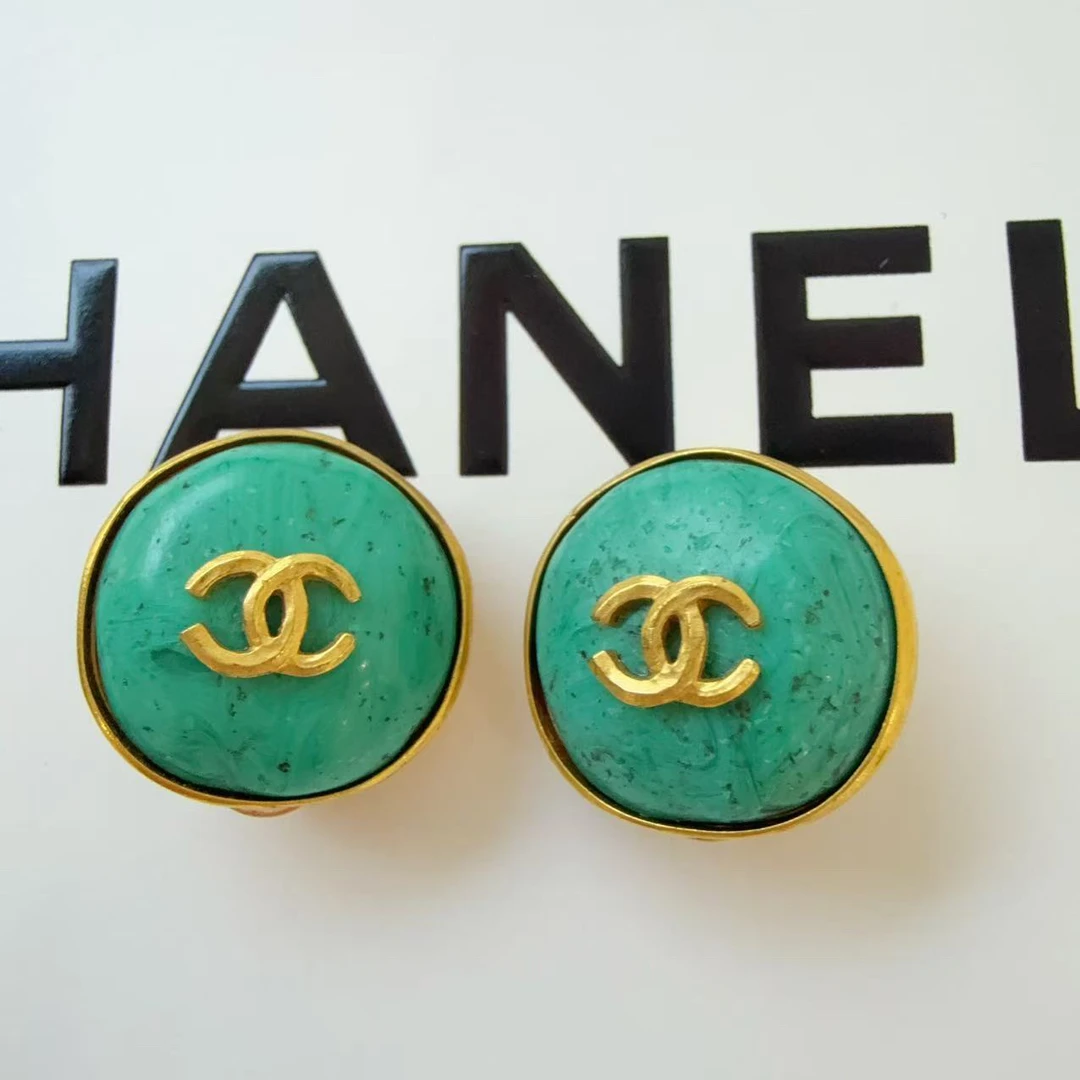95新 Chanel/香奈儿 Chanel vintage香奈儿中古绿色耳夹