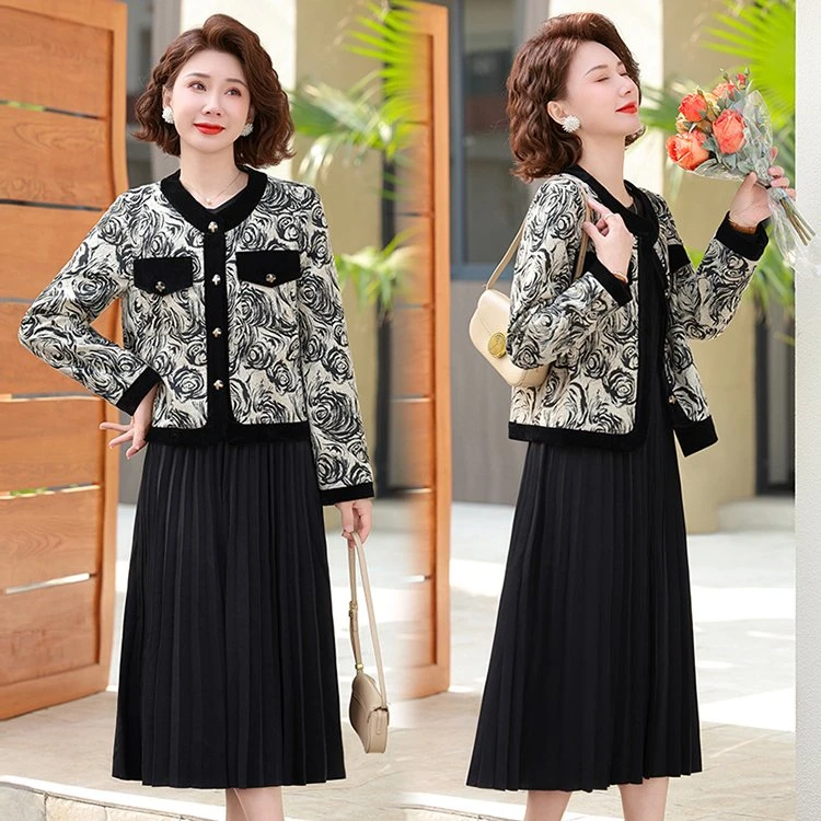 小香风妈妈春装外套2025新款中老年连衣裙女春秋时尚洋气两件套装