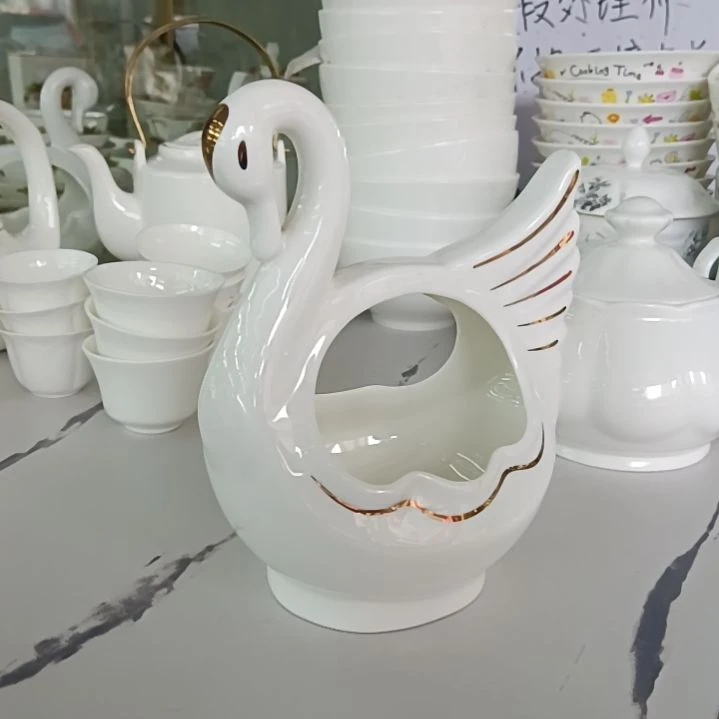 骨质瓷包金天鹅置物篮