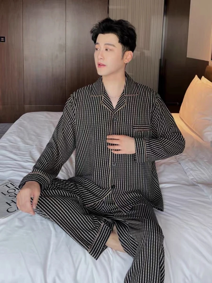 8943*加大码睡衣男春季新款宽松长袖泡泡棉睡衣家居服套装