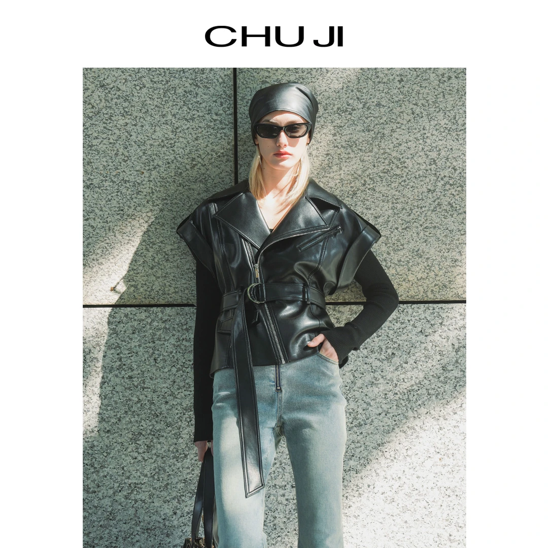 Chuji/出迹设计感酷飒黑色马夹女2025春设计感马甲外套E1M2081W