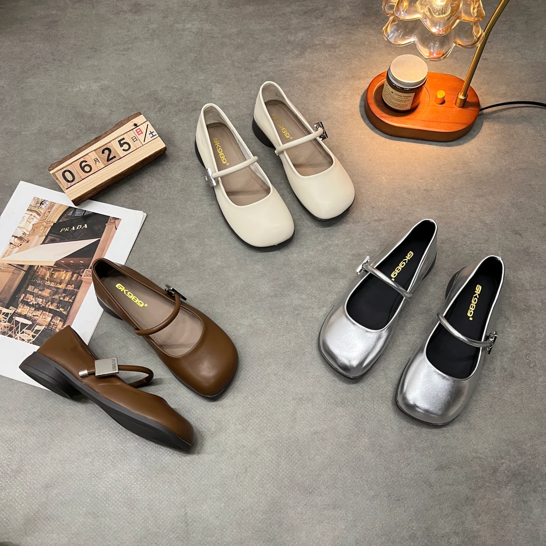 复古浅口玛丽珍鞋女夏2024春秋新款百搭一字带方头单鞋软底奶奶鞋