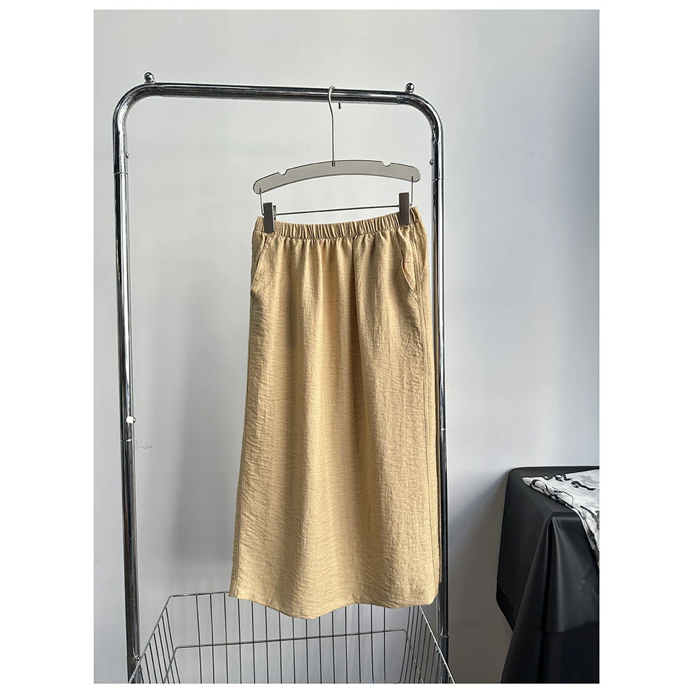 Q144   夏季新款纯色宽松松紧腰女士休闲后开叉半身裙