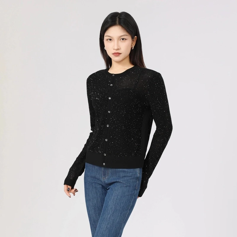 AMASS/阿玛施新款时尚气质长袖针织开衫轻奢短款小香风气质548003