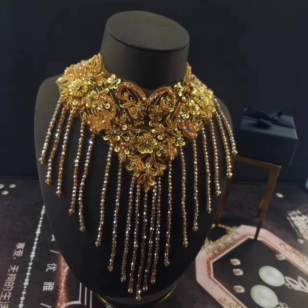 繁花重工水晶流苏花片假领皇冠配饰SF500