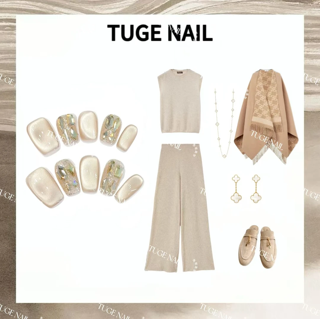 TugeNail“秋水伊人”秋冬氛围感猫眼韩系极简复古设计师穿戴甲TGKK