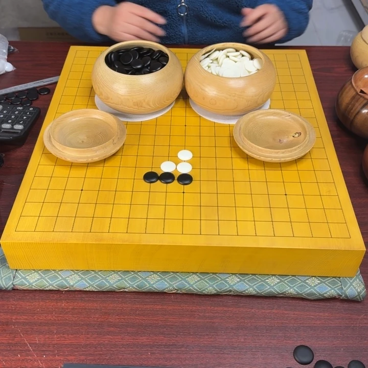木质6公分新榧独木中式大棋盘+白蜡木棋罐+大号老云扁围棋