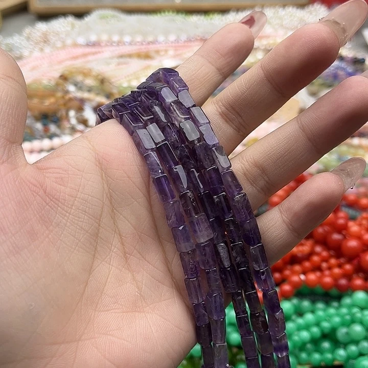 玛瑙/玉髓珠宝半成品未镶嵌一条4/8mm左右紫晶管珠