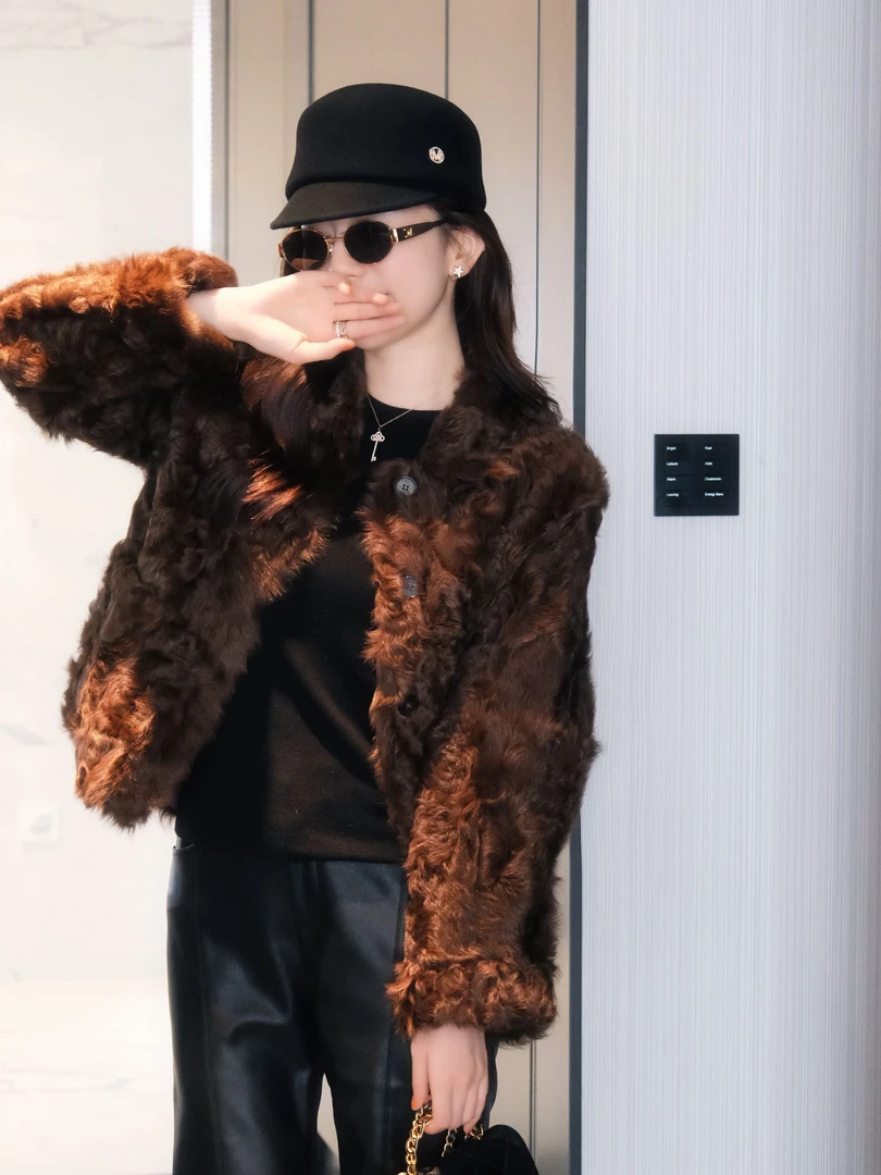 【大静静】“胡羊软宝石”高端贵气感小胡羊皮毛一体气质皮草外套