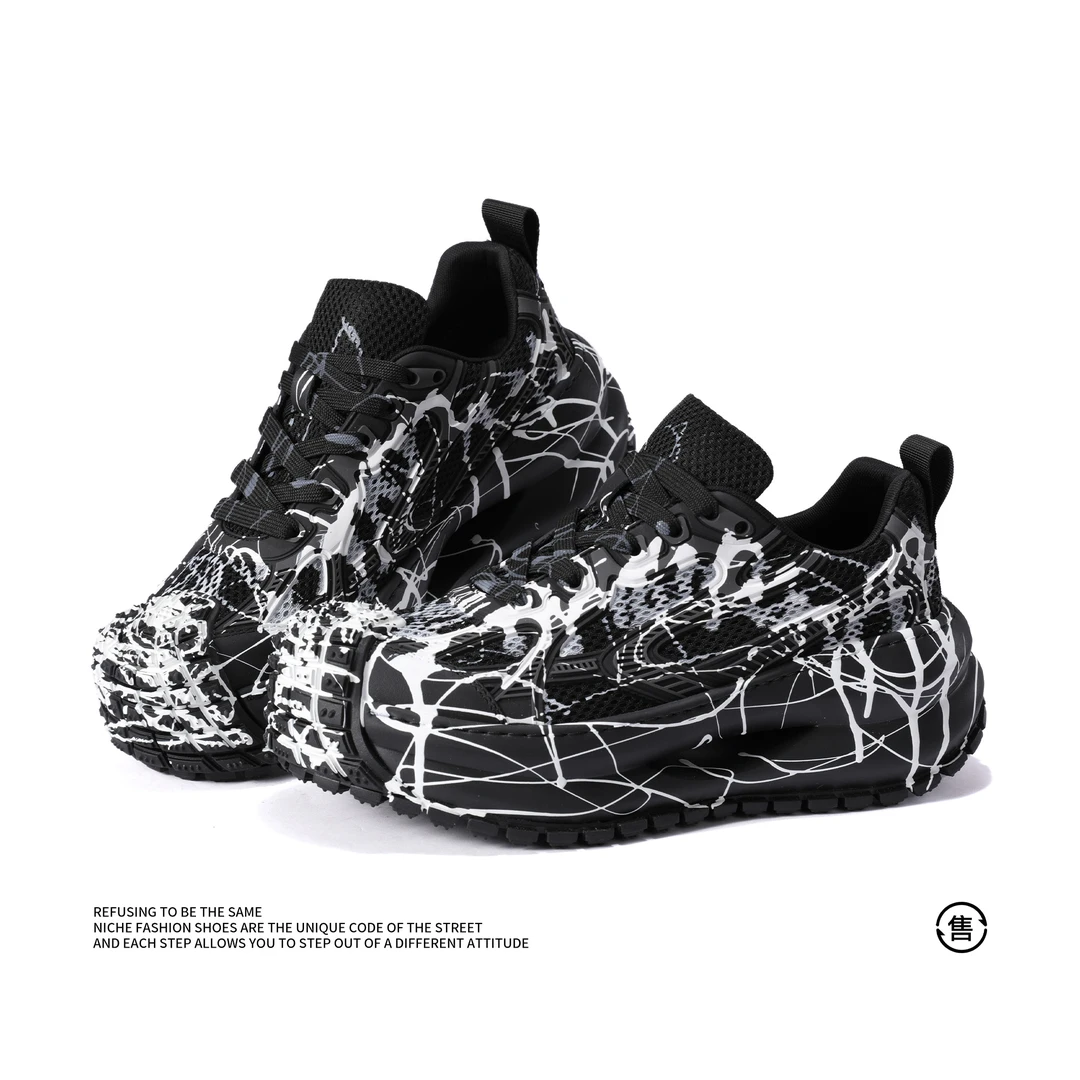 夏季时尚新款厚底网面休闲运动鞋舒适潮流透气男士老爹鞋小众百搭