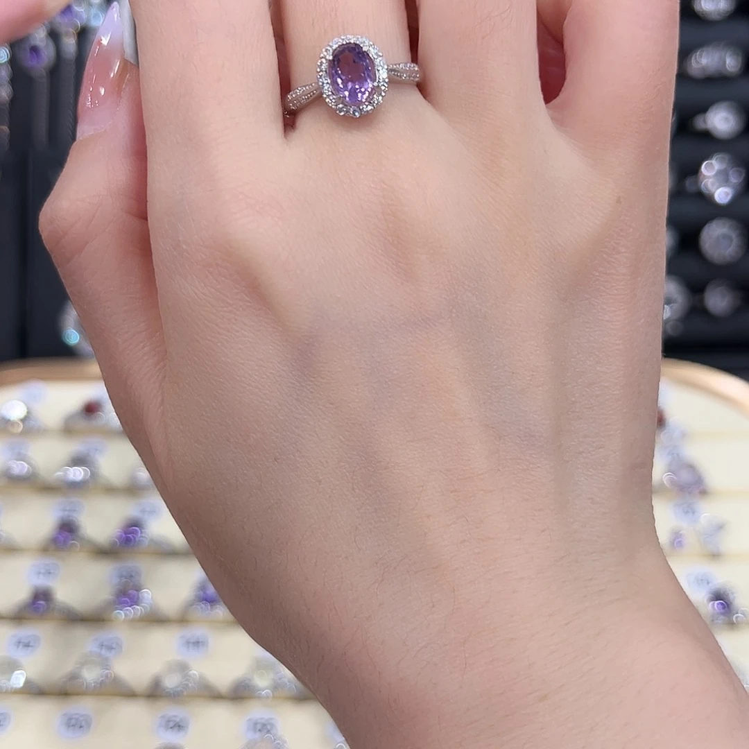 紫晶戒指银S925镶嵌活口