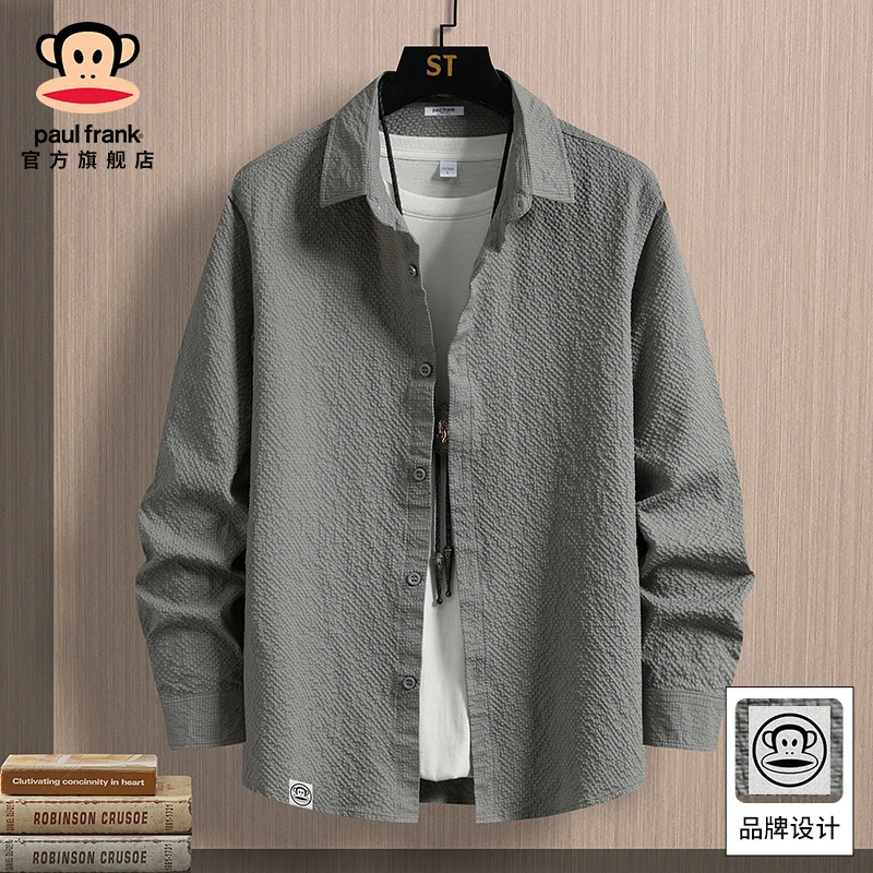 paul frank/大嘴猴男士长袖衬衫秋冬新款美式复古宽松休闲衬衣服