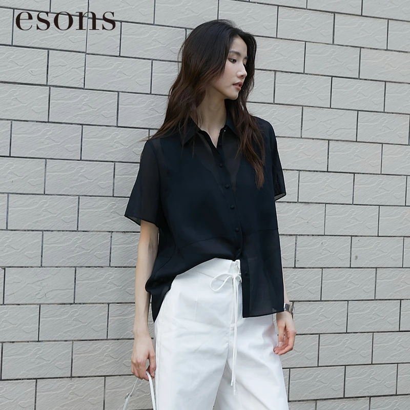 esons/爱城市【商场同款】翻领设计短袖衬衫上衣外套36517100