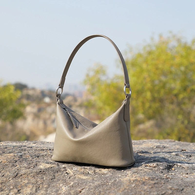 头层植鞣纹牛皮复古腋下经典Hobo包秋冬季百搭单肩斜挎包包腋下包