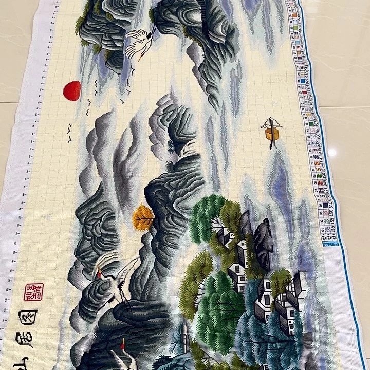 棉手工十字绣成品富春山居图新版