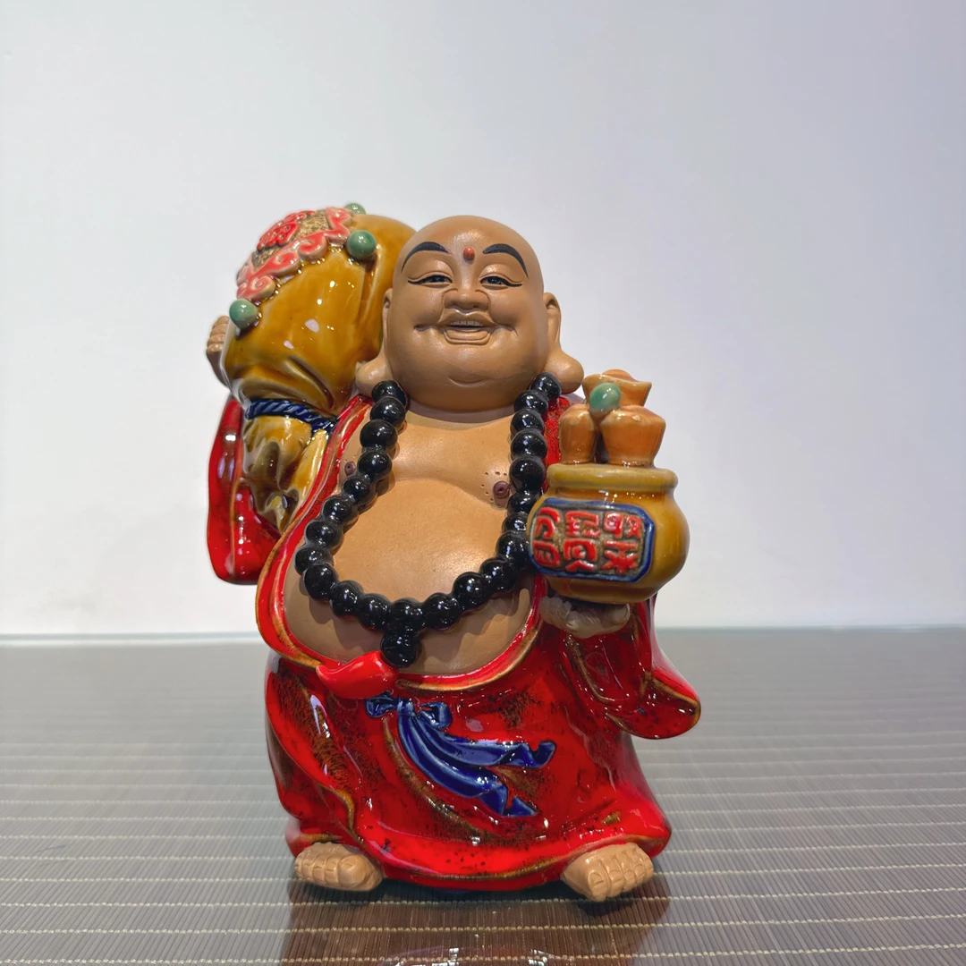送财笑佛长25宽14高25cm石湾公仔精品家居摆件玄关雕塑陶瓷工艺品