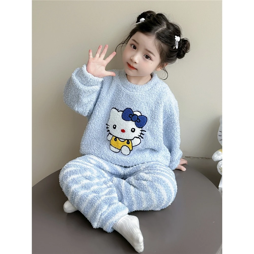 巴拉巴拉童装适用女童睡衣套装2025新款秋冬儿童法兰绒加厚家居服