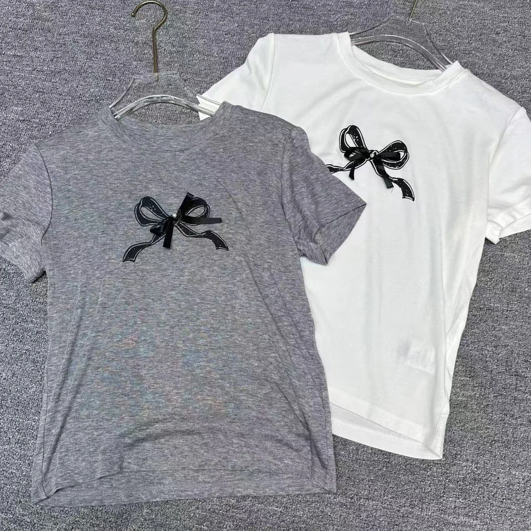 深圳南油高货圆领高级蝴蝶结洋气常规显瘦短袖T恤