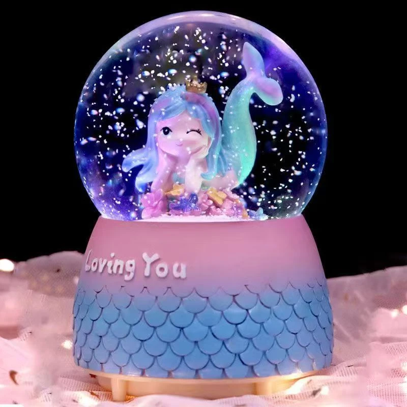旋转美人鱼水晶球音乐盒梦幻浪漫女孩公主风生日礼物高级创意摆件