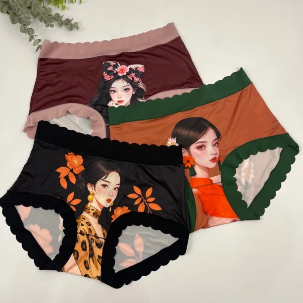 新款中高腰卡通性感成人舒适亲肤柔软高弹速干冰丝女士女性内裤