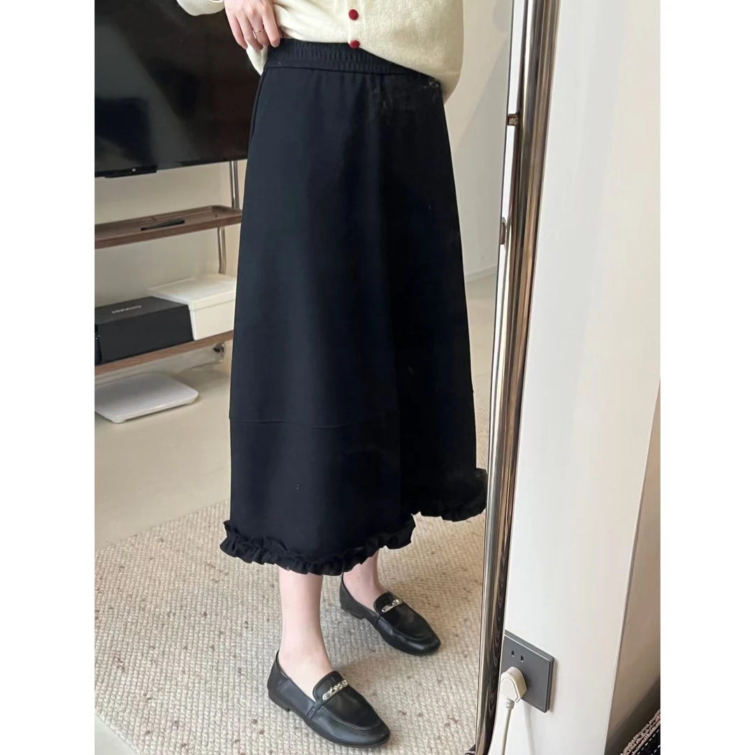 【花边毛呢裙】冬季新款高腰显瘦羊毛醋酸花苞半身裙