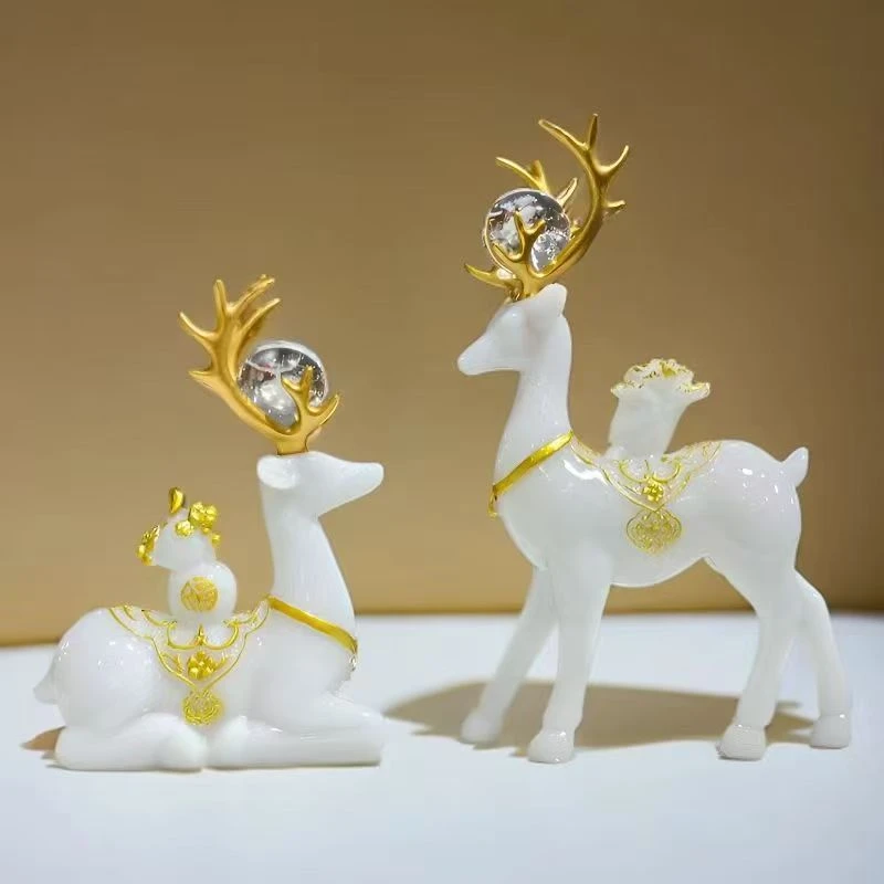 新款麋鹿摆件对鹿简约玄关电视柜酒柜工艺品乔迁新居装饰品礼物