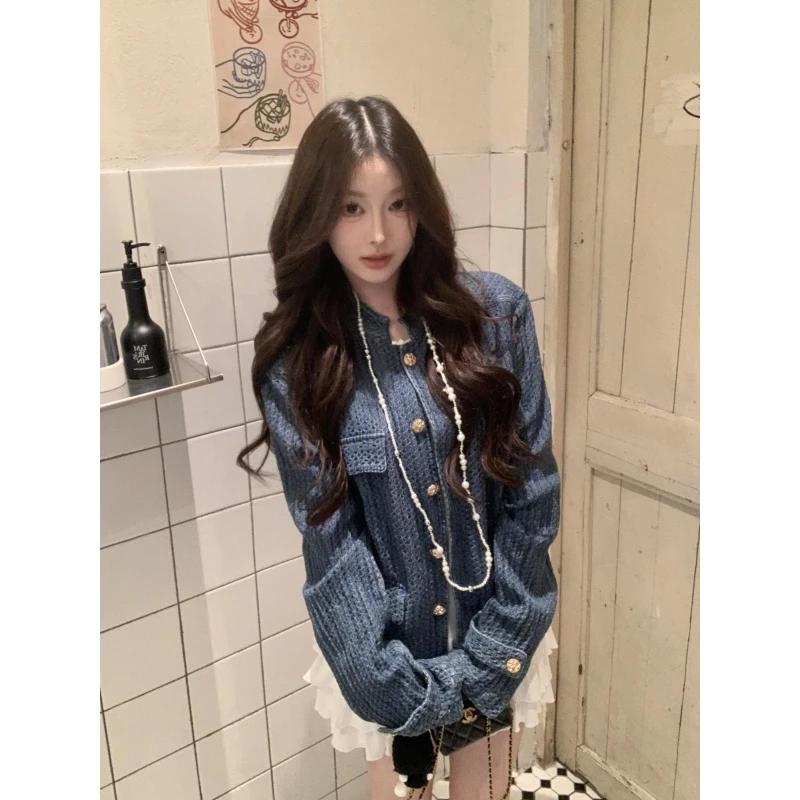 小香风复古宽松显瘦百搭气质长袖外套女装秋季新款高腰百搭半身裙