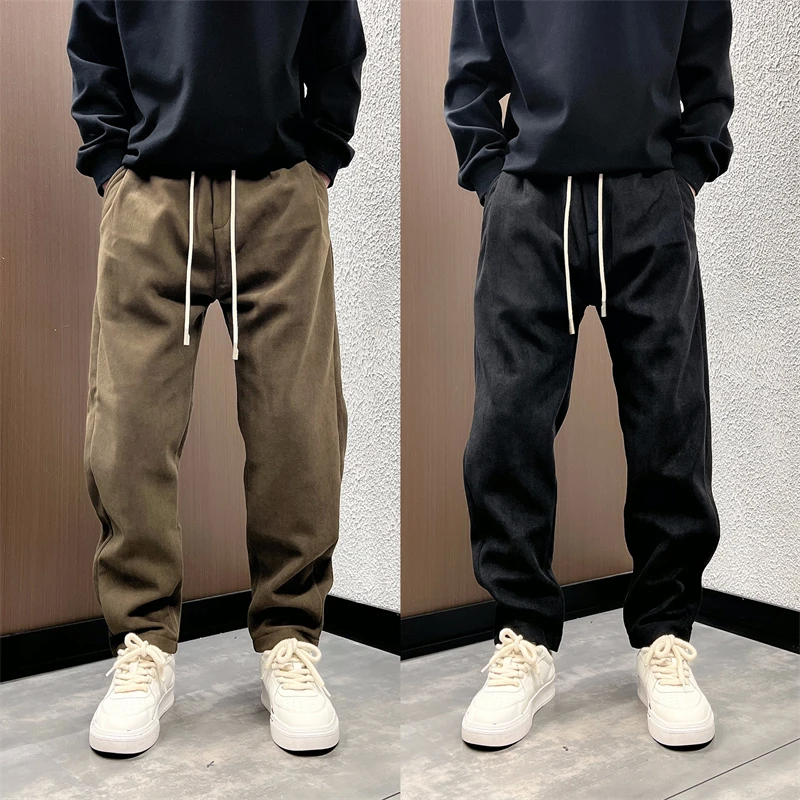 2024秋冬季新款哈伦裤时尚百搭纯色休闲裤加绒加加厚宽松男士长裤