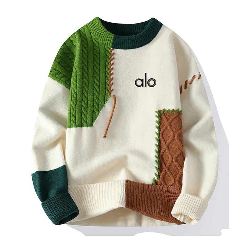 DeweLvum匠心制作!一眼就爱上!时尚百搭拼接宽松圆领针织毛衣男潮