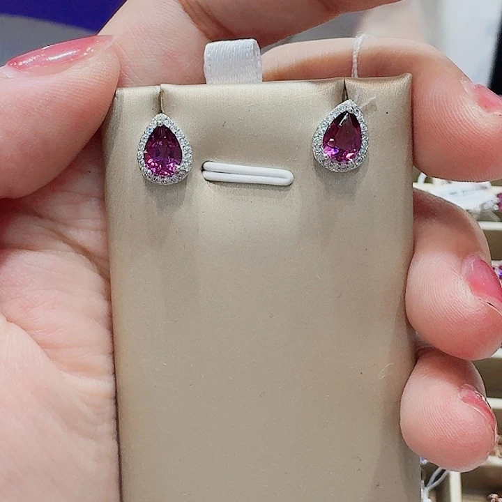 石榴石耳饰银S925镶嵌耳钉