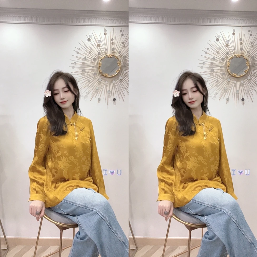 中式国风提花上衣复古立体唐装汉服早春新款衫