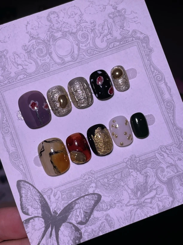 【春江花月夜】手绘魔镜粉立体造型小众纯手工穿戴甲