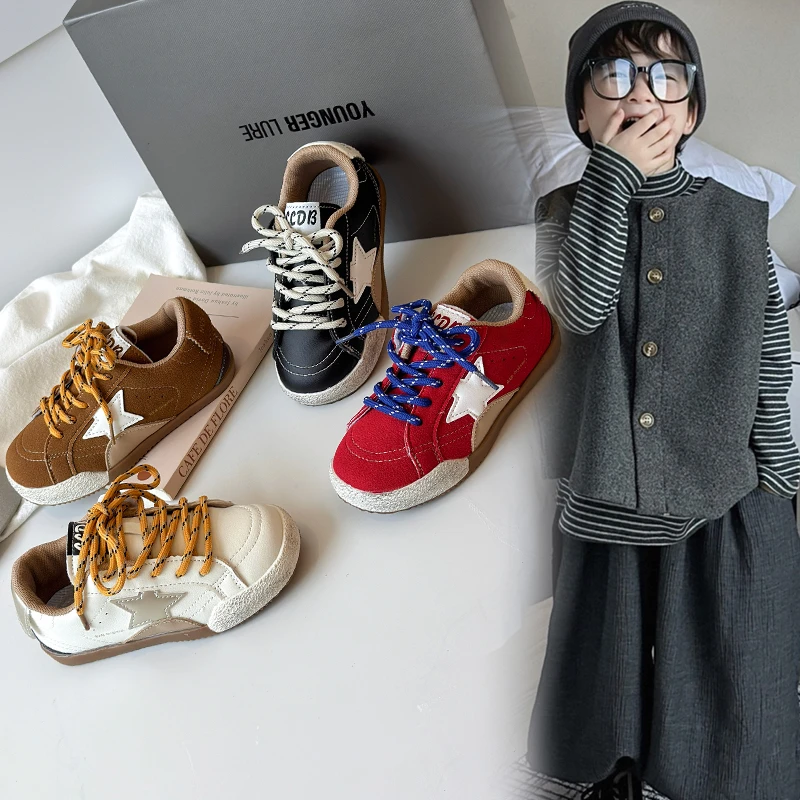 ABC男女童小脏鞋2025秋新款黑色女童板鞋星星鞋运动鞋男童德训鞋