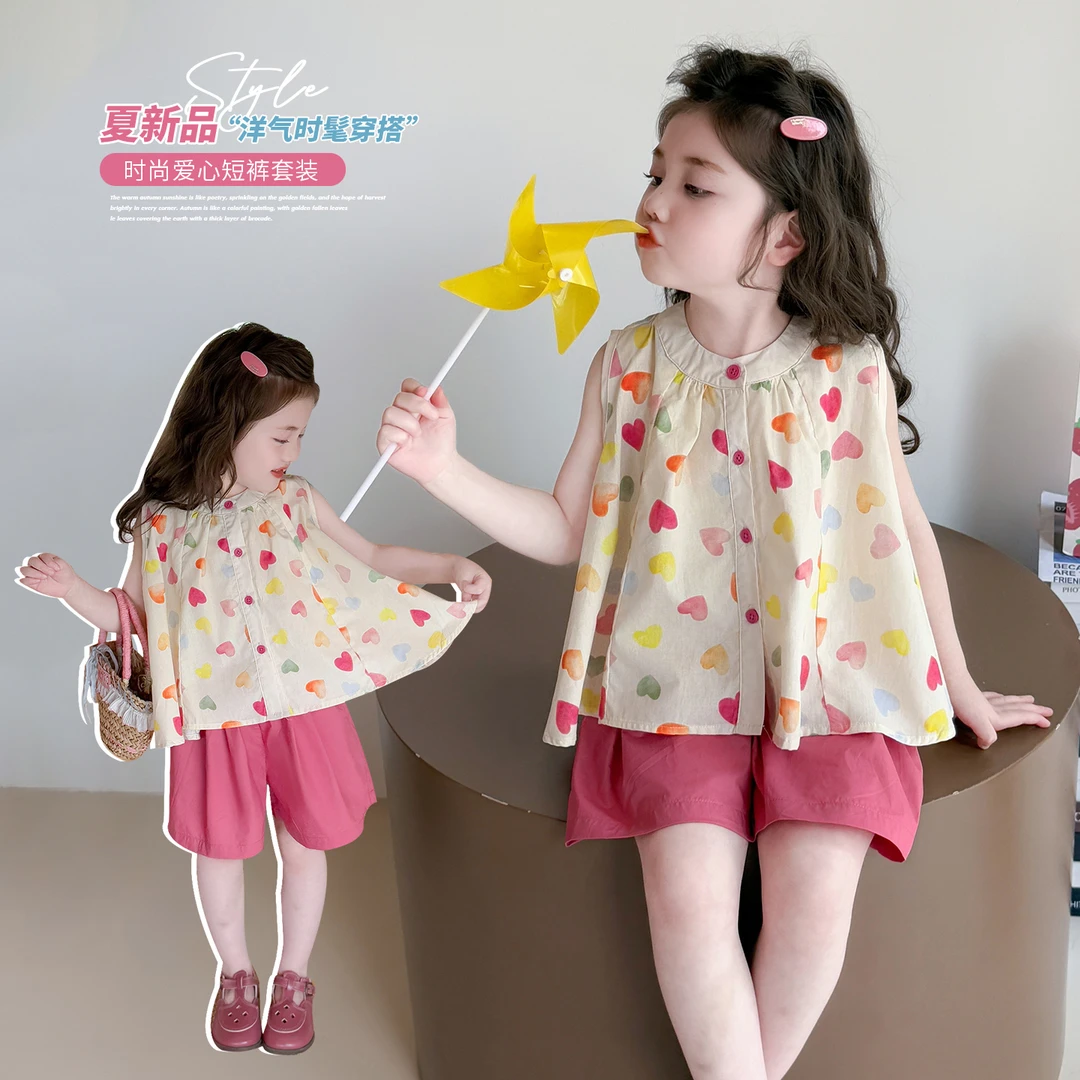 女童无袖套装夏季2025新款儿童时髦马甲短裤两件套宝宝休闲夏装薄