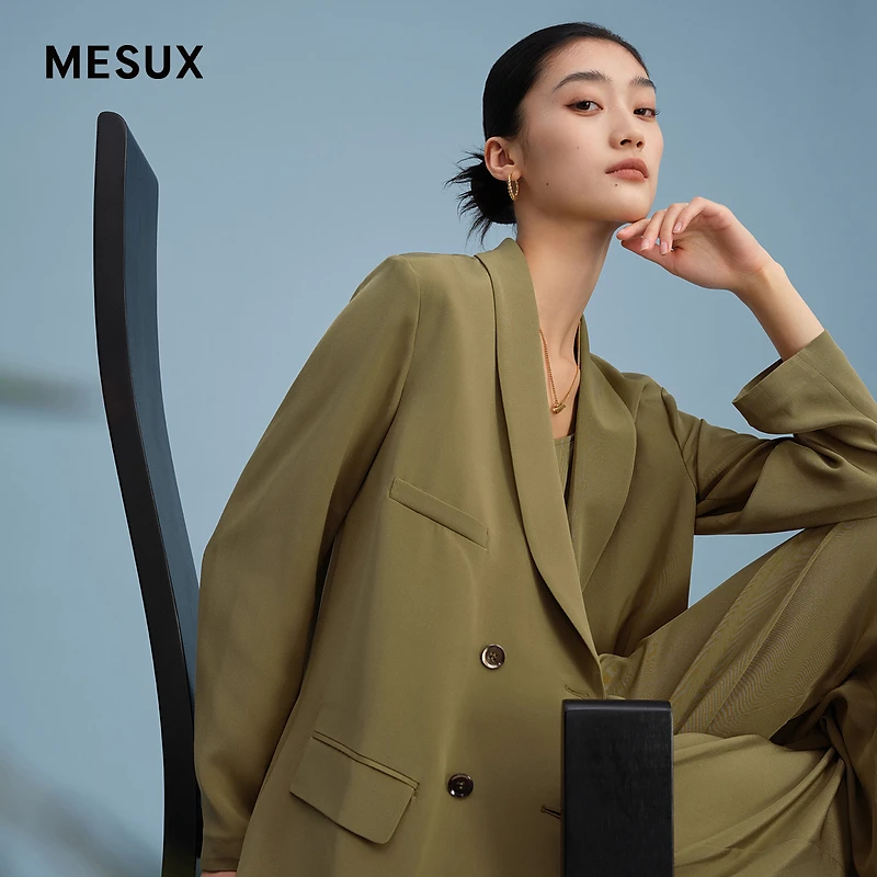 【羊羊专享】米岫青果领弧线形领双排扣西装外套